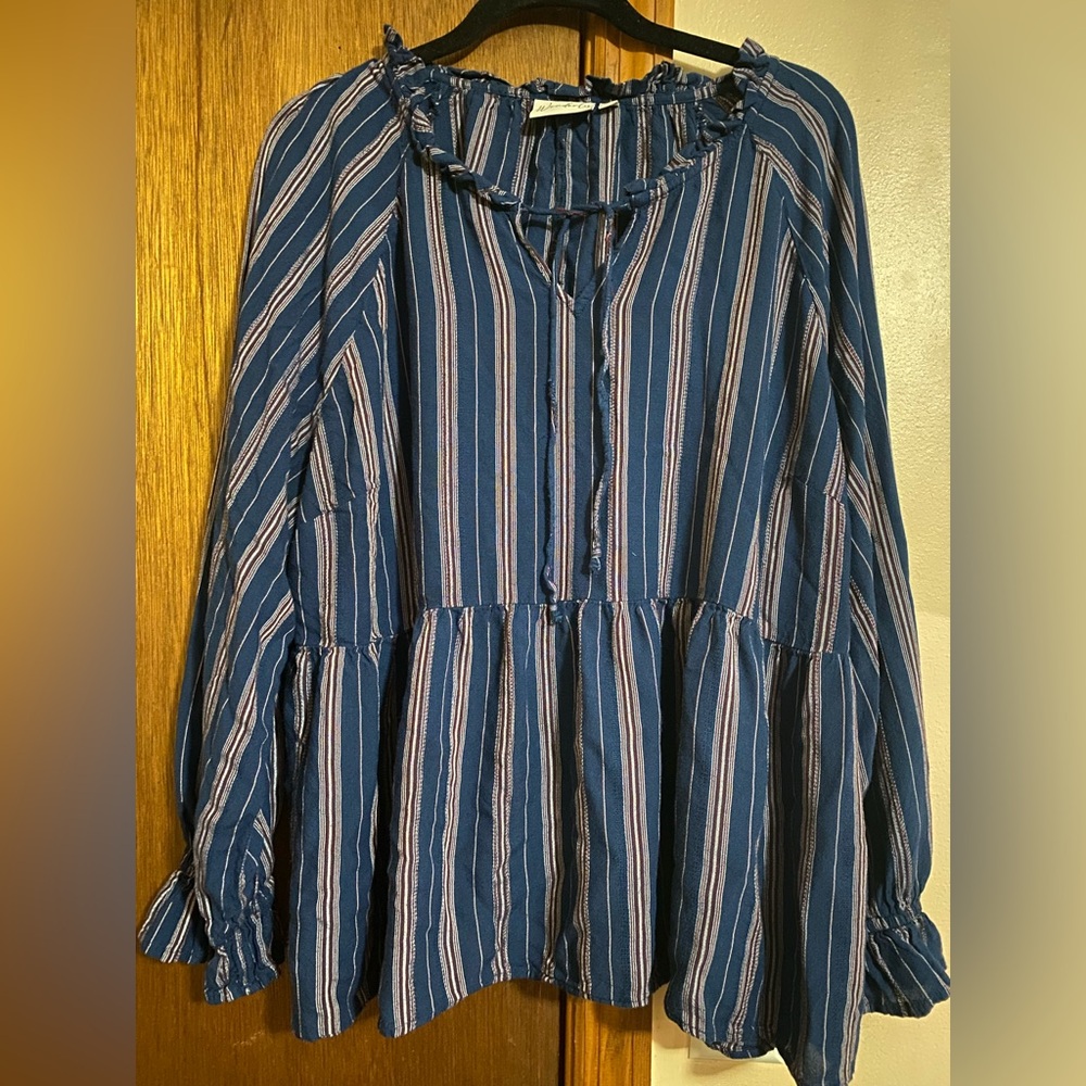 Wonderly Navy and White Striped Blouse